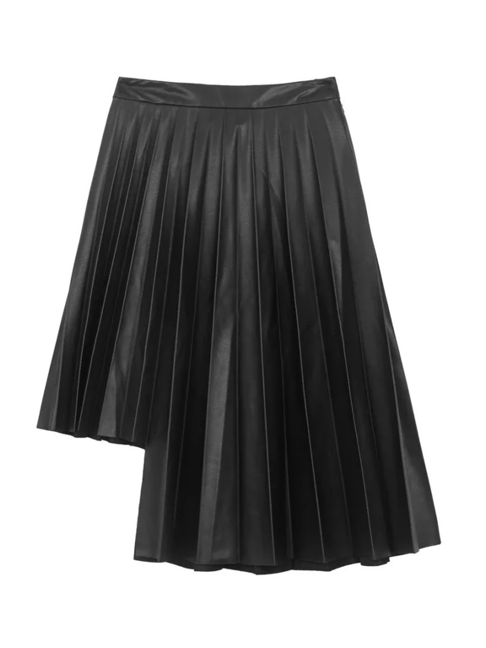 JNBY Designer Asymmetrical Pleated Faux Leather Skirt